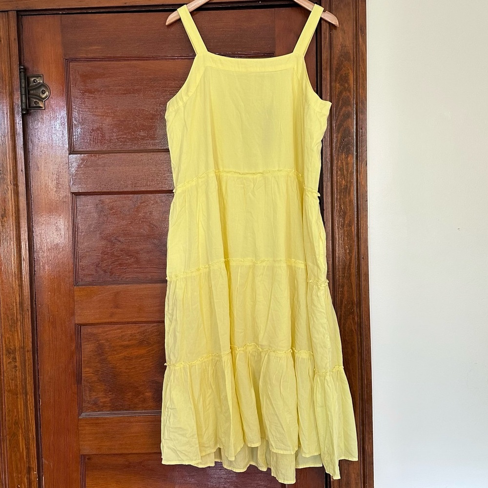 New Nautica Tiered Cotton Blend Midi Dress Sz Large Butter Yellow Pockets Vacay